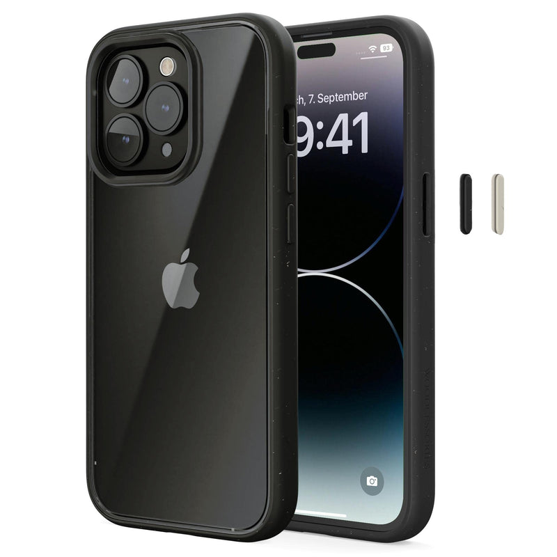 Woodcessories - Clear Case Transparent Compatible with iPhone 14 Pro Case Transparent, Black, Sustainable from Plants Black/Clear