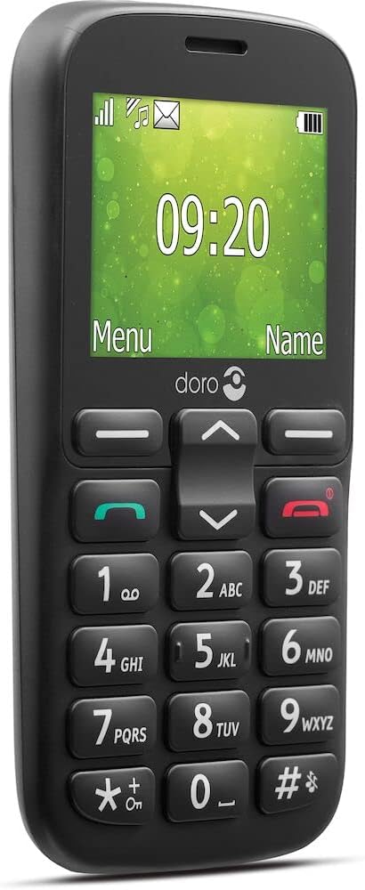 Doro 1380 Handy, 2G, Dual-SIM, für Senioren mit großen Tasten, Kamera, Unterstützungstaste und Ladegerät, schwarz