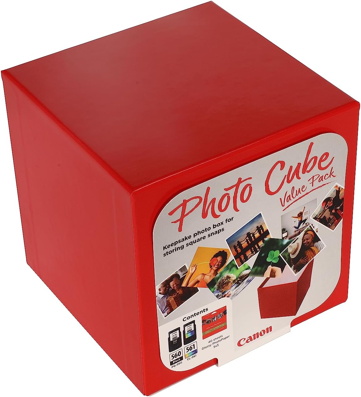 Canon Photo Cube Value Pack, Incluye Cartucho de Tinta PG-560 y CL-561 + 40 Hojas de Papel Fotográfico Brillo, Compatible con Impresoras de Inyección de Tinta PIXMA