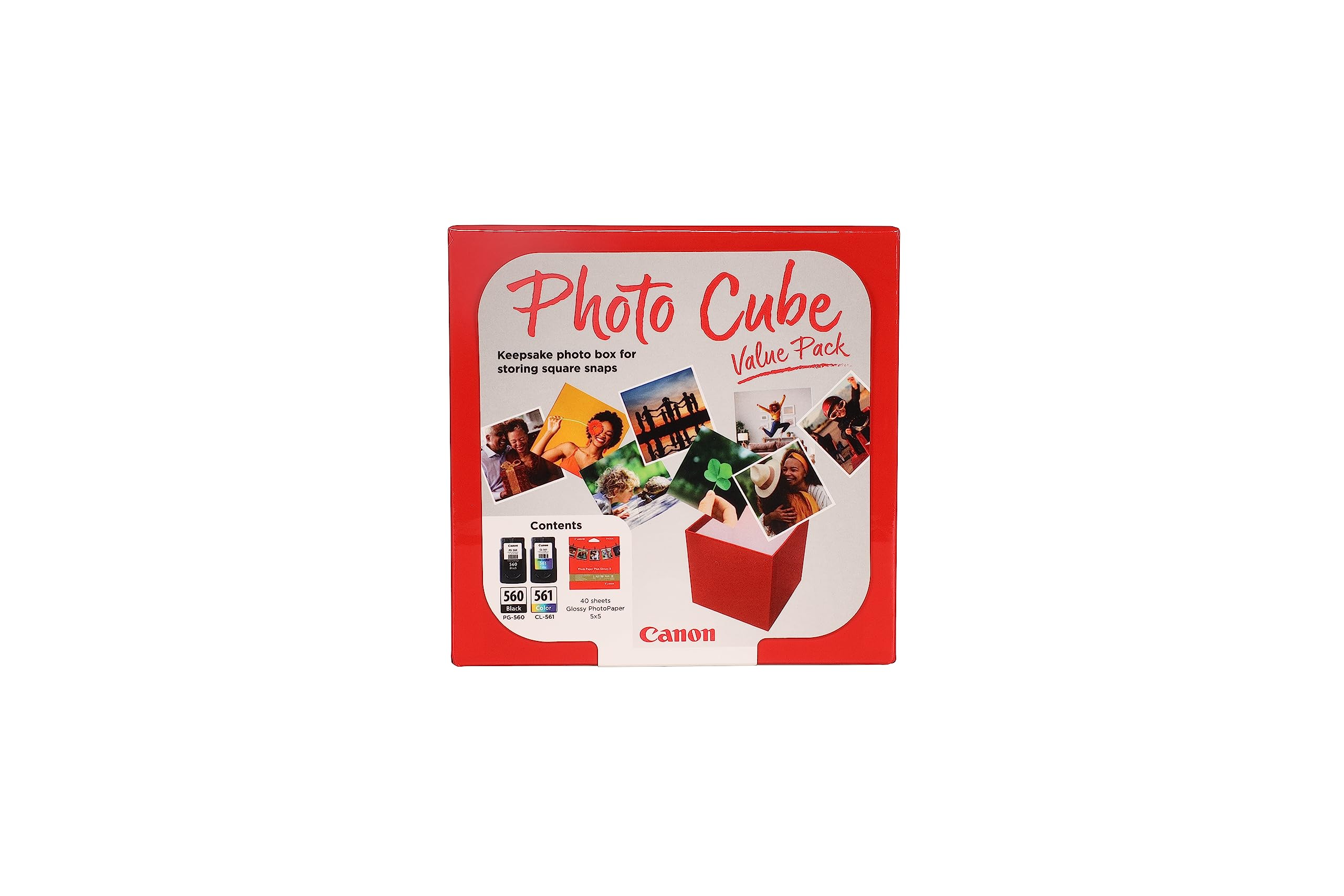 Canon Photo Cube Value Pack, Incluye Cartucho de Tinta PG-560 y CL-561 + 40 Hojas de Papel Fotográfico Brillo, Compatible con Impresoras de Inyección de Tinta PIXMA