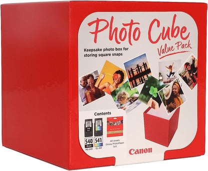 Canon Photo Cube Value Pack, Incluye Cartucho de Tinta PG-540 y CL-541 + 40 Hojas de Papel Fotográfico Brillo, Compatible con Impresoras de Inyección de Tinta Pixma TS5150 y TS5151