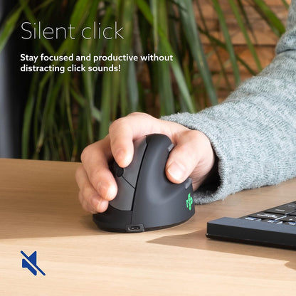 R-Go HE Ergonomic Mouse Wireless, Bluetooth 5.0, Silent Click, Compatible with Anti-RSI software, Prevention Mouse Arm, Rechargeable, Vertical Mouse for Windows/Mac/Linux, 5 Buttons