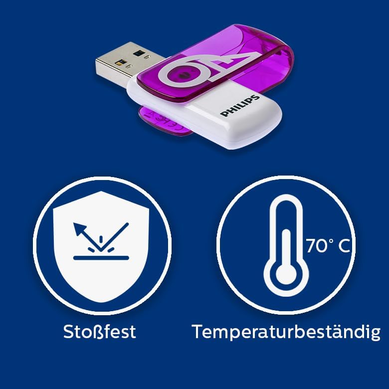 Philips Vivid USB Flash Drive 64 GB, USB 2.0 - Assorted Color