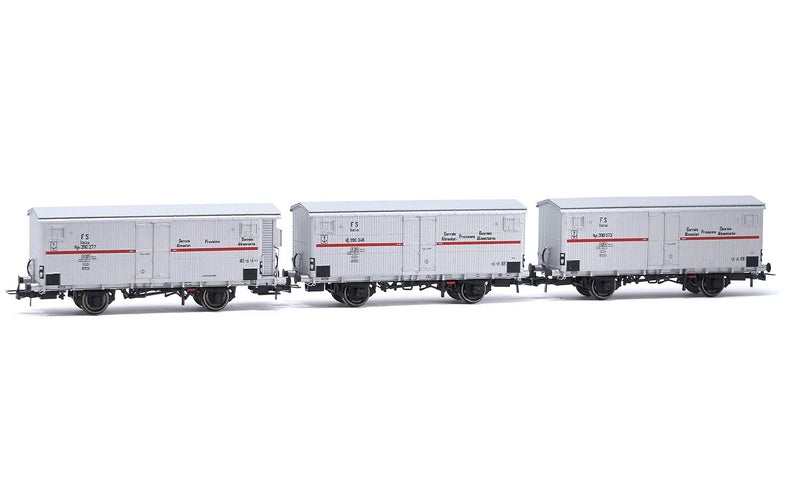 Rivarossi HR6605 FS 3-Einheiten-Packung Kühlwagen HGB 2-Achsen 2 ohne Bremserhaus 1 mit Silber-roten Streifen ep Rolling Stock - Wagons
