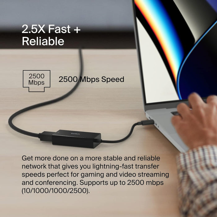 Belkin USB Type C to 2.5 Gb Ethernet Adapter, USB-IF Certified Thunderbolt 3 & 4 / USB-C to LAN Network Adapter Compatible with MacBook Pro/Air, iPad Pro, XPS, Surface, and Other USB-C Devices