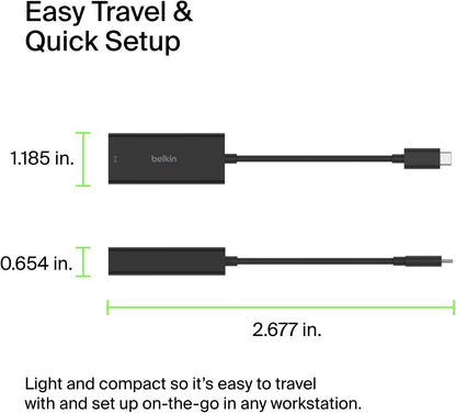 Belkin USB Type C to 2.5 Gb Ethernet Adapter, USB-IF Certified Thunderbolt 3 & 4 / USB-C to LAN Network Adapter Compatible with MacBook Pro/Air, iPad Pro, XPS, Surface, and Other USB-C Devices