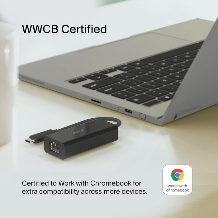Belkin USB Type C to 2.5 Gb Ethernet Adapter, USB-IF Certified Thunderbolt 3 & 4 / USB-C to LAN Network Adapter Compatible with MacBook Pro/Air, iPad Pro, XPS, Surface, and Other USB-C Devices