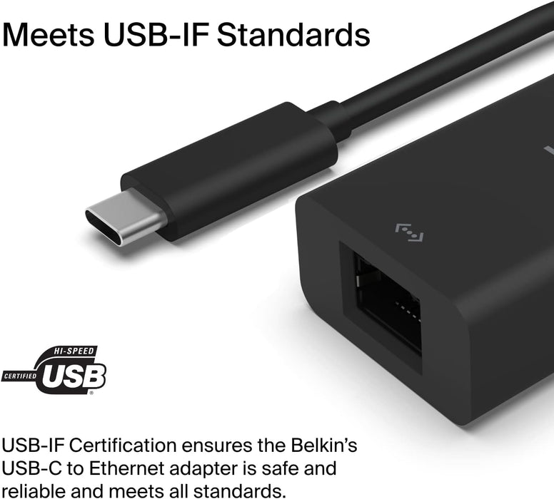 Belkin USB Type C to 2.5 Gb Ethernet Adapter, USB-IF Certified Thunderbolt 3 & 4 / USB-C to LAN Network Adapter Compatible with MacBook Pro/Air, iPad Pro, XPS, Surface, and Other USB-C Devices