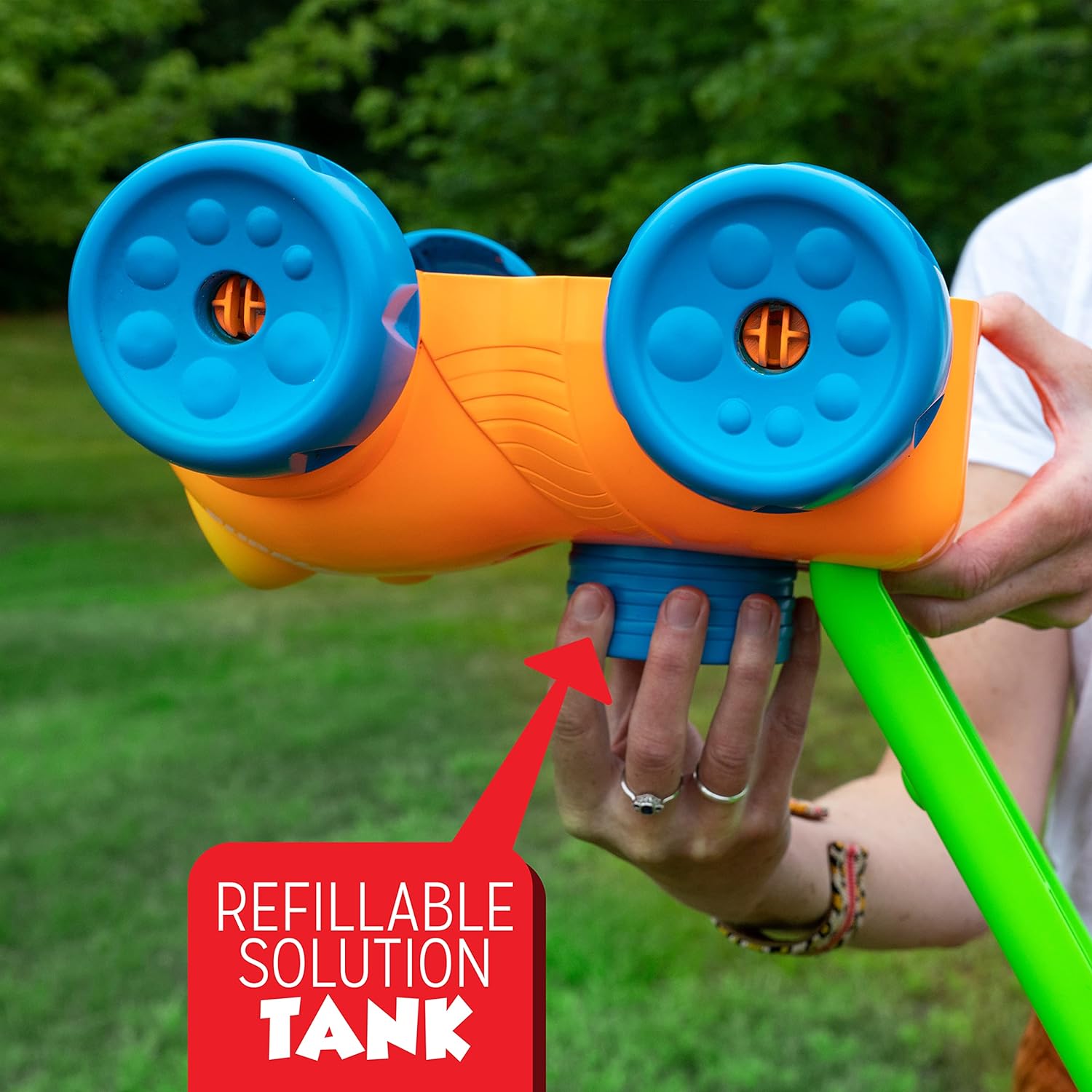 Little Kids FUBBLES NO Spill Bubble Lawn Mower | Includes 4oz Non Tox Refill Solution | Automatic Bubble Blower Machine | Toddler Outdoor Bubble Toy, Orange
