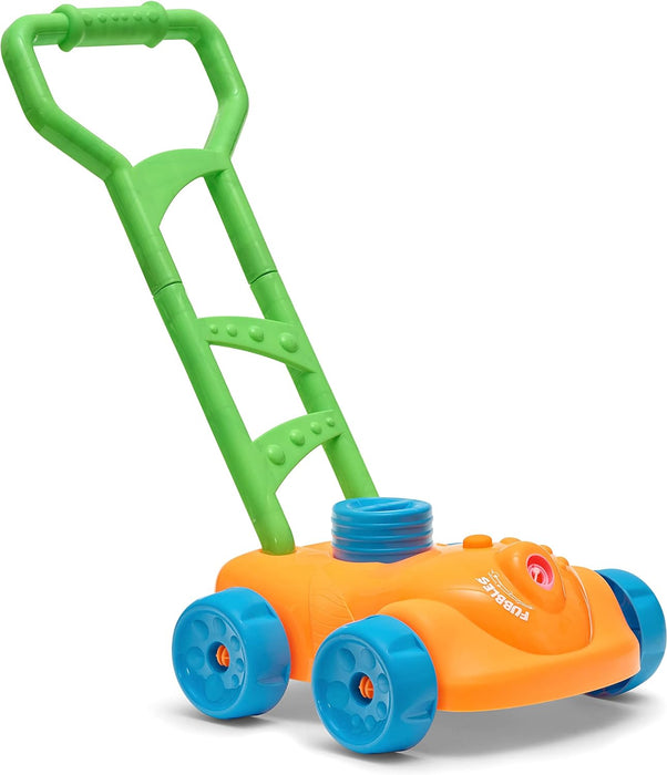 Little Kids FUBBLES NO Spill Bubble Lawn Mower | Includes 4oz Non Tox Refill Solution | Automatic Bubble Blower Machine | Toddler Outdoor Bubble Toy, Orange