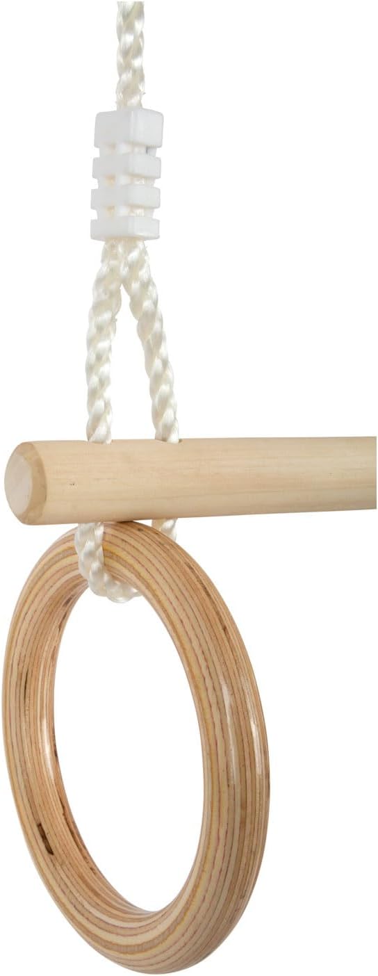 small foot 11909 Trapeze w/Wooden Gymnastic Rings, for mounting on Swing or Climbing Gear, for Children Aged 3+ Years Toys, Brown, Normal Trapezoid gymnastics rings wood