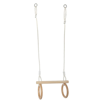 small foot 11909 Trapeze w/Wooden Gymnastic Rings, for mounting on Swing or Climbing Gear, for Children Aged 3+ Years Toys, Brown, Normal Trapezoid gymnastics rings wood
