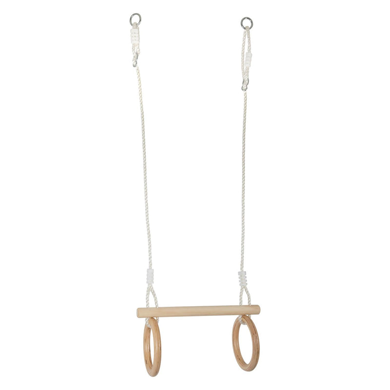 small foot 11909 Trapeze w/Wooden Gymnastic Rings, for mounting on Swing or Climbing Gear, for Children Aged 3+ Years Toys, Brown, Normal Trapezoid gymnastics rings wood