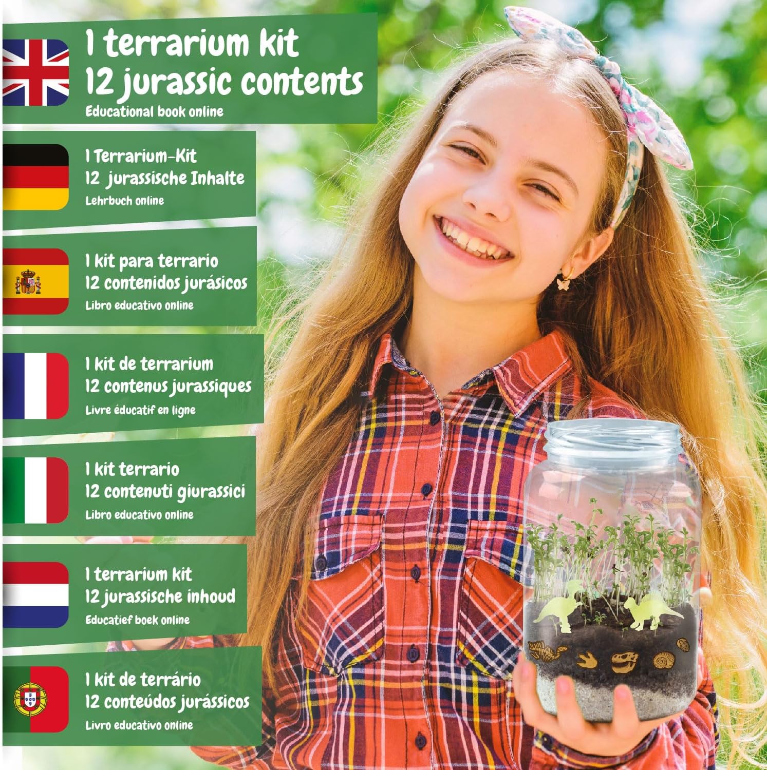 Science4you Dinosaur Terrarium Kit - Make Your Own Terrarium, Glow in the Dark Dinosaurs for Kids, 21 Jurassic Stickers, Toys and Games for Kids 6+ year olds, Gifts for Boys and Girls 6+ year olds