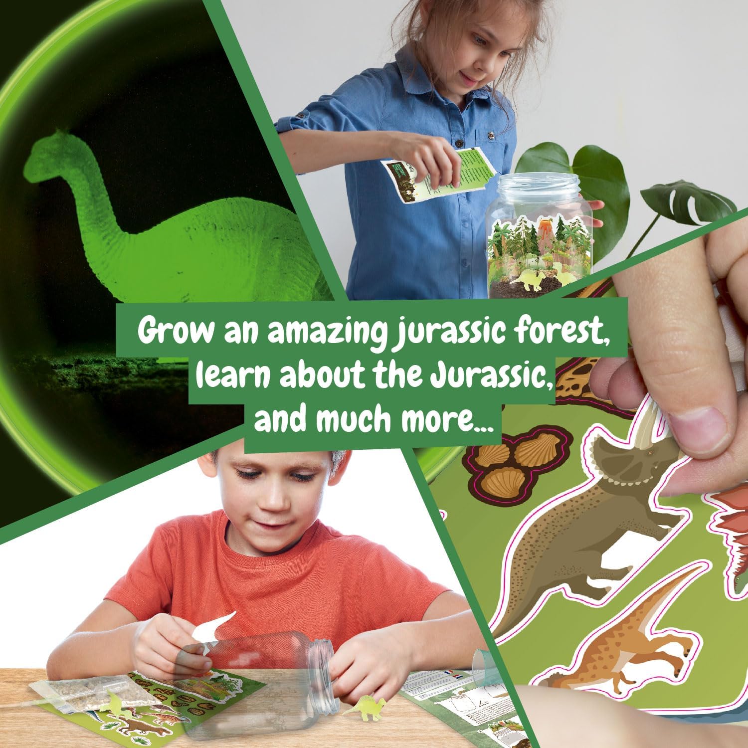 Science4you Dinosaur Terrarium Kit - Make Your Own Terrarium, Glow in the Dark Dinosaurs for Kids, 21 Jurassic Stickers, Toys and Games for Kids 6+ year olds, Gifts for Boys and Girls 6+ year olds