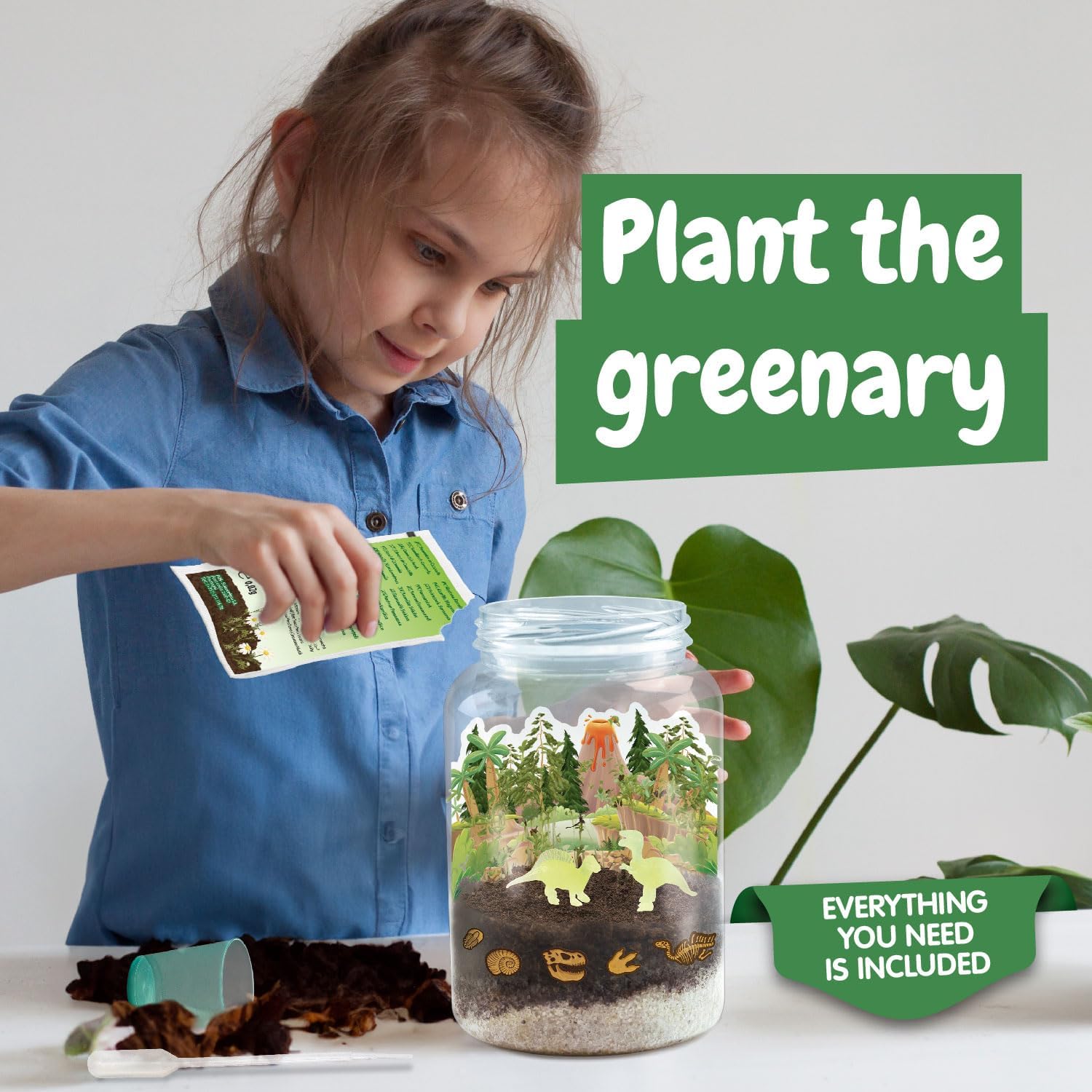 Science4you Dinosaur Terrarium Kit - Make Your Own Terrarium, Glow in the Dark Dinosaurs for Kids, 21 Jurassic Stickers, Toys and Games for Kids 6+ year olds, Gifts for Boys and Girls 6+ year olds