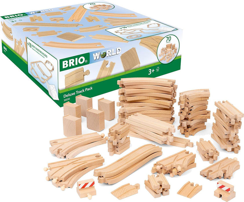 BRIO World Deluxe Train Track Pack Kids Age 3 Years Up & Accessories & Long Straights Wooden Train Track for Kids Age 3 Years Up - Compatible with all Railway Sets & Accessories + Train Track