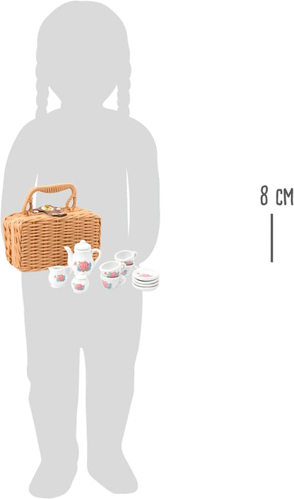 Small Foot 11274 14-piece porcelain coffee set in case with cups, plates, teapot, lids, milk jug and sugar pot, perfect for little doll mums and three of their friends Toys, Multicolour