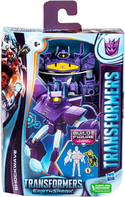 Transformers Toys EarthSpark Deluxe Class Shockwave, 12.5-cm Action Figure, Robot Toys for Children Aged 6 and Up
