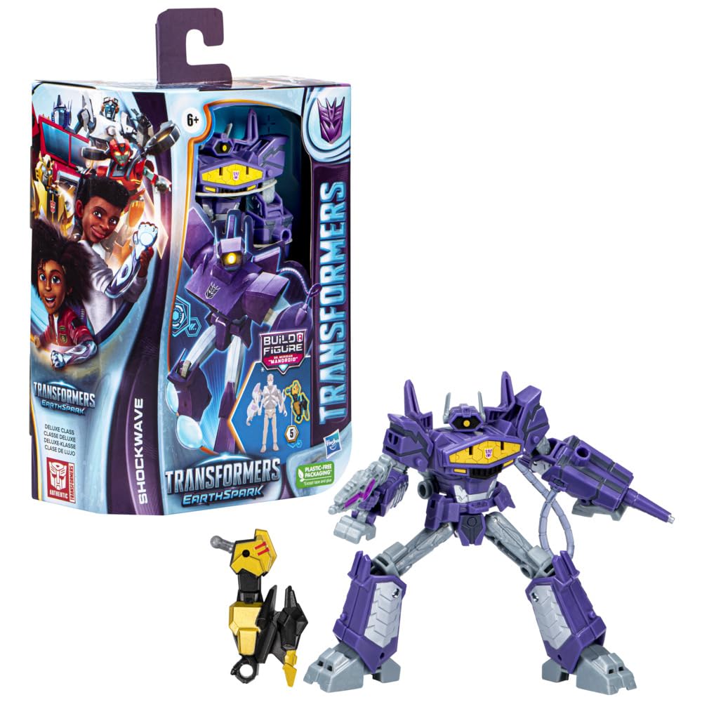 Transformers Toys EarthSpark Deluxe Class Shockwave, 12.5-cm Action Figure, Robot Toys for Children Aged 6 and Up