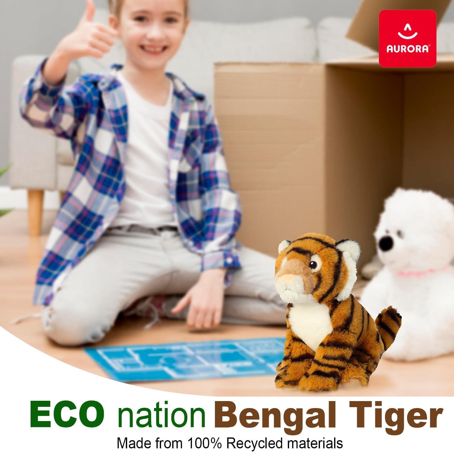 Aurora, 35000, Eco Nation Bengal Tiger, 9In, Soft Toy, (Orange, Black, White