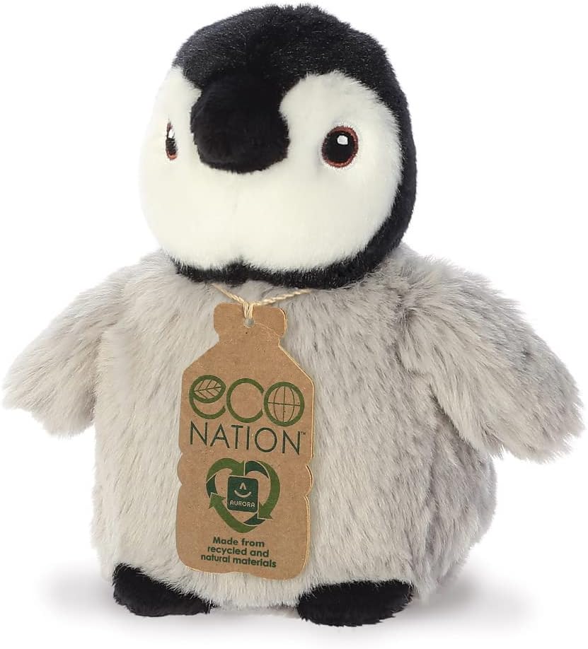 Aurora, 35083, Eco Nation Mini pingüino, 13cm, Peluche ecológico, Gris