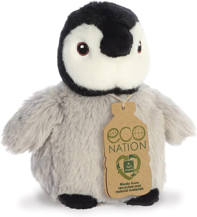 Aurora, 35083, Eco Nation Mini pingüino, 13cm, Peluche ecológico, Gris