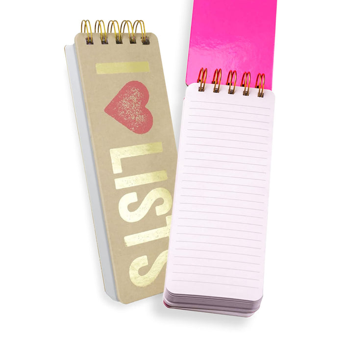 Eccolo Tall Spiral Memo Pad, 300 Pages, 150 Sheets, Double Spiral Binding, Office Essentials for Work, List Notepad for Students, Class, and Shopping, I Heart Lists (Gold, 3x8.5 inches