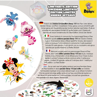Zygomatic, Dobble Disney, Familienspiel, Kartenspiel, 2-8 Spieler, Ab 6+ Jahren, 15 Minuten, Deutsch, Mehrsprachig, 4. 90 Karten