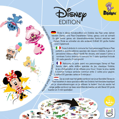 Zygomatic, Dobble Disney, Familienspiel, Kartenspiel, 2-8 Spieler, Ab 6+ Jahren, 15 Minuten, Deutsch, Mehrsprachig, 4. 90 Karten