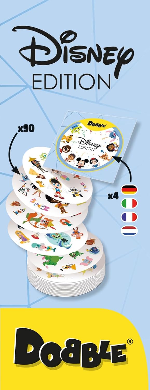 Zygomatic, Dobble Disney, Familienspiel, Kartenspiel, 2-8 Spieler, Ab 6+ Jahren, 15 Minuten, Deutsch, Mehrsprachig, 4. 90 Karten