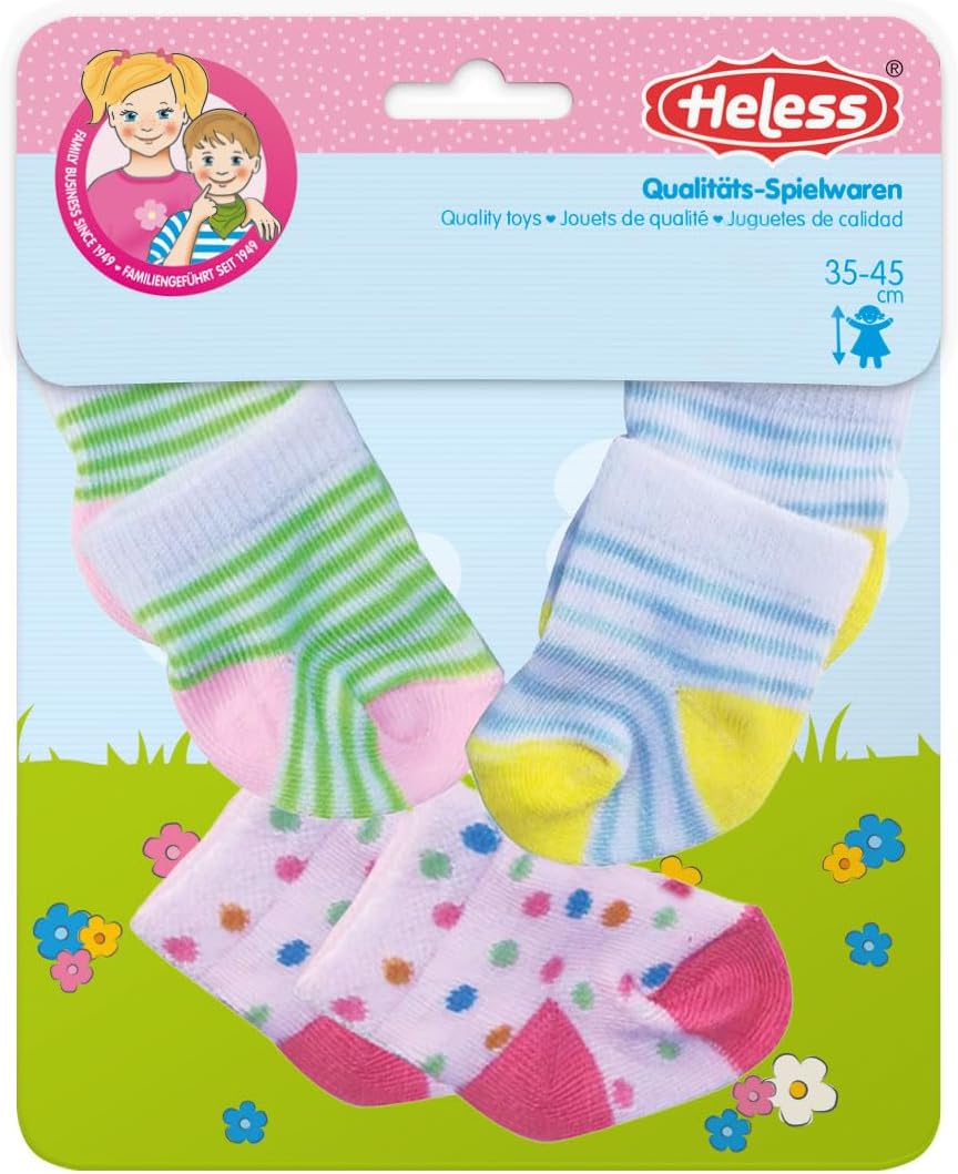 Heless 8791 Doll Clothes in Funny Animals Design, Set of 3 Socks with Colourful Patterns in 3 Designs, for Dolls and Cuddly Toys of Size 28-35 cm