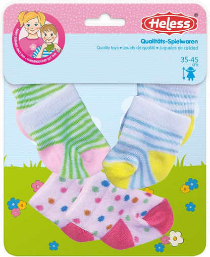 Heless 8791 Doll Clothes in Funny Animals Design, Set of 3 Socks with Colourful Patterns in 3 Designs, for Dolls and Cuddly Toys of Size 28-35 cm