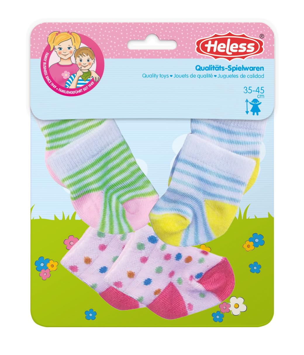 Heless 8791 Doll Clothes in Funny Animals Design, Set of 3 Socks with Colourful Patterns in 3 Designs, for Dolls and Cuddly Toys of Size 28-35 cm