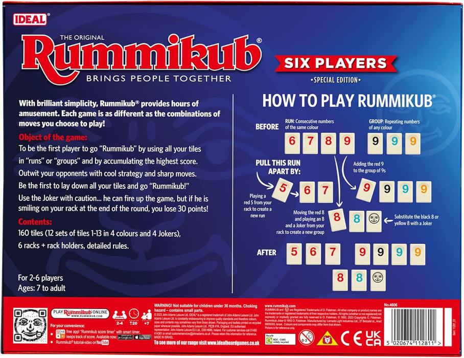 Rummikub IDEAL 6 Players: Brings People Together | Family Games | 2-6 Players | Ages 8+
