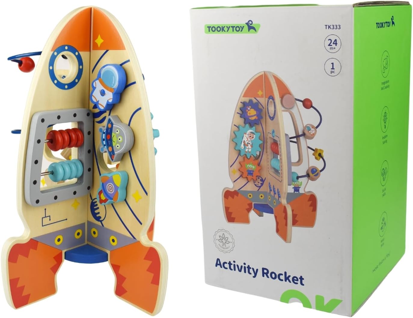 Tooky Toy TK333 Wooden Activity Rocket