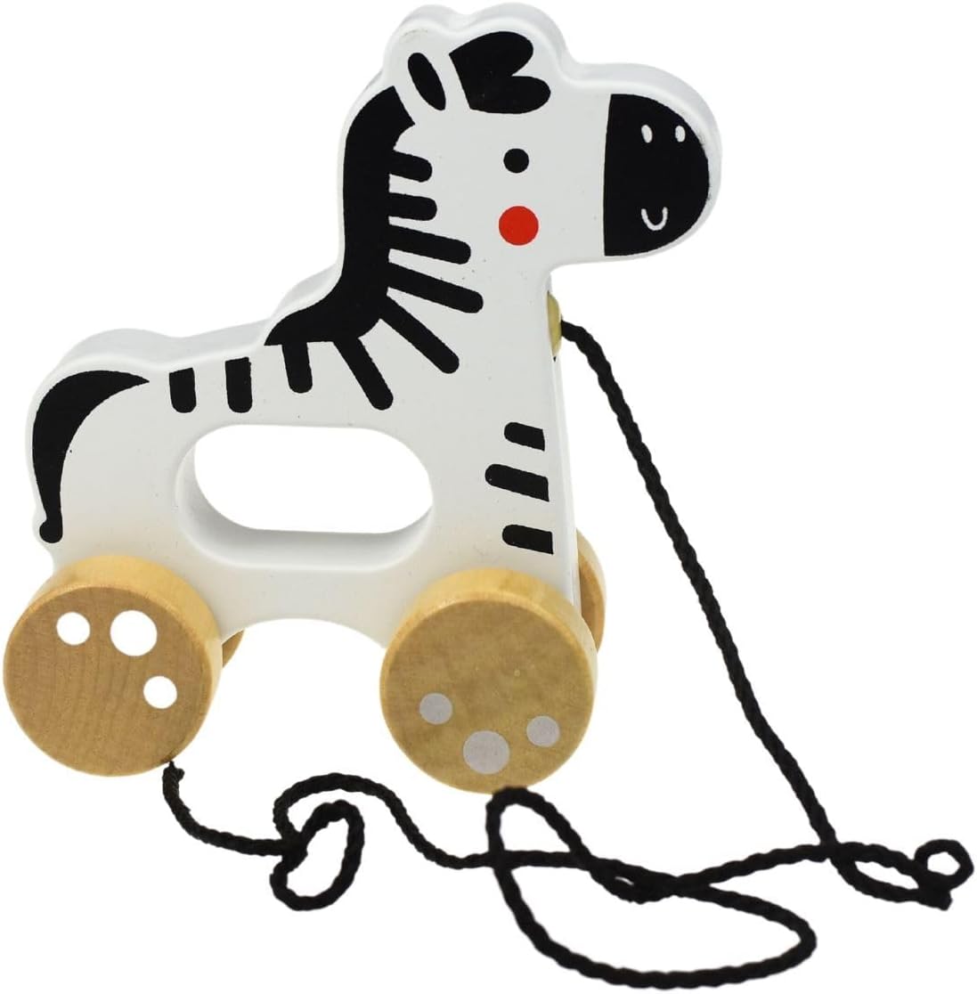Tooky Toy Jouet à tirer Animal en bois avec 4 roues cordon de tirage dès 18 mois, coloris:blanc