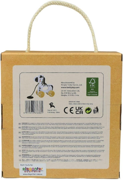 Tooky Toy Jouet à tirer Animal en bois avec 4 roues cordon de tirage dès 18 mois, coloris:blanc