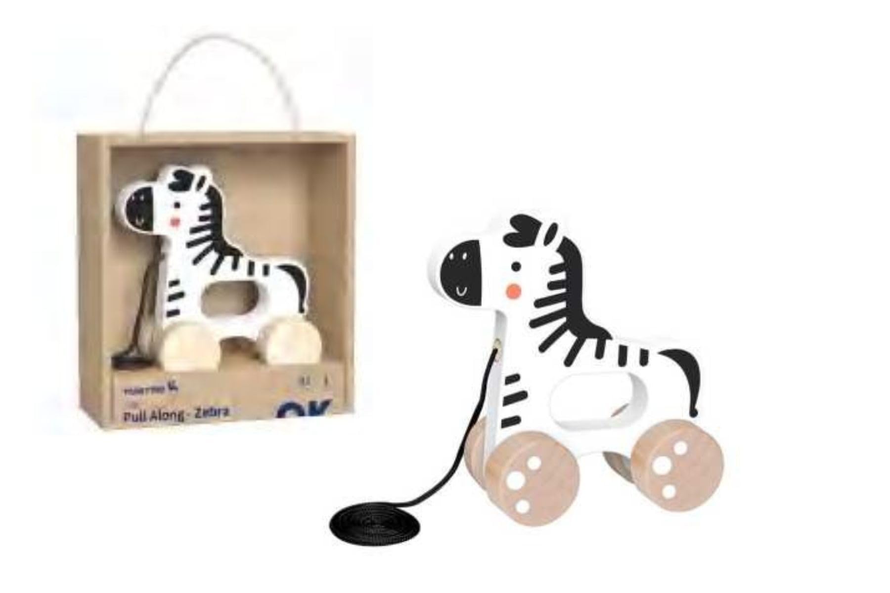Tooky Toy Jouet à tirer Animal en bois avec 4 roues cordon de tirage dès 18 mois, coloris:blanc