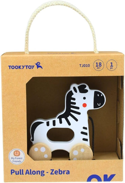 Tooky Toy Jouet à tirer Animal en bois avec 4 roues cordon de tirage dès 18 mois, coloris:blanc