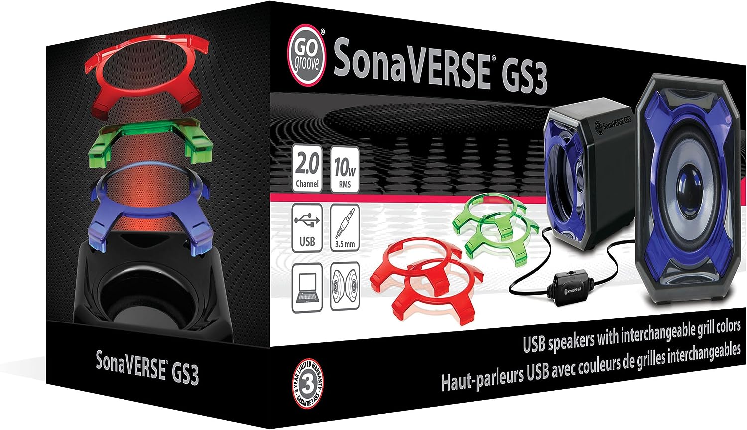 GOgroove GS3 Laptop Computer Speakers USB Powered with Wired AUX Cord for Laptop Desktop - Work Station Home Speakers with in-Line Volume Dial, and Color Speaker Cover Options (1-Pack