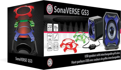 GOgroove GS3 Laptop Computer Speakers USB Powered with Wired AUX Cord for Laptop Desktop - Work Station Home Speakers with in-Line Volume Dial, and Color Speaker Cover Options (1-Pack