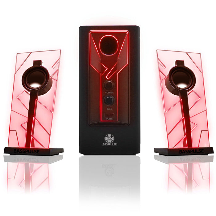 GOgroove BassPULSE Glowing Red LED Computer Speaker Sound System with Dual Drivers - Works with Dell , ASUS , Lenovo , Apple , Alienware and More Desktops , Laptops , Gaming Towers and Steam Consoles