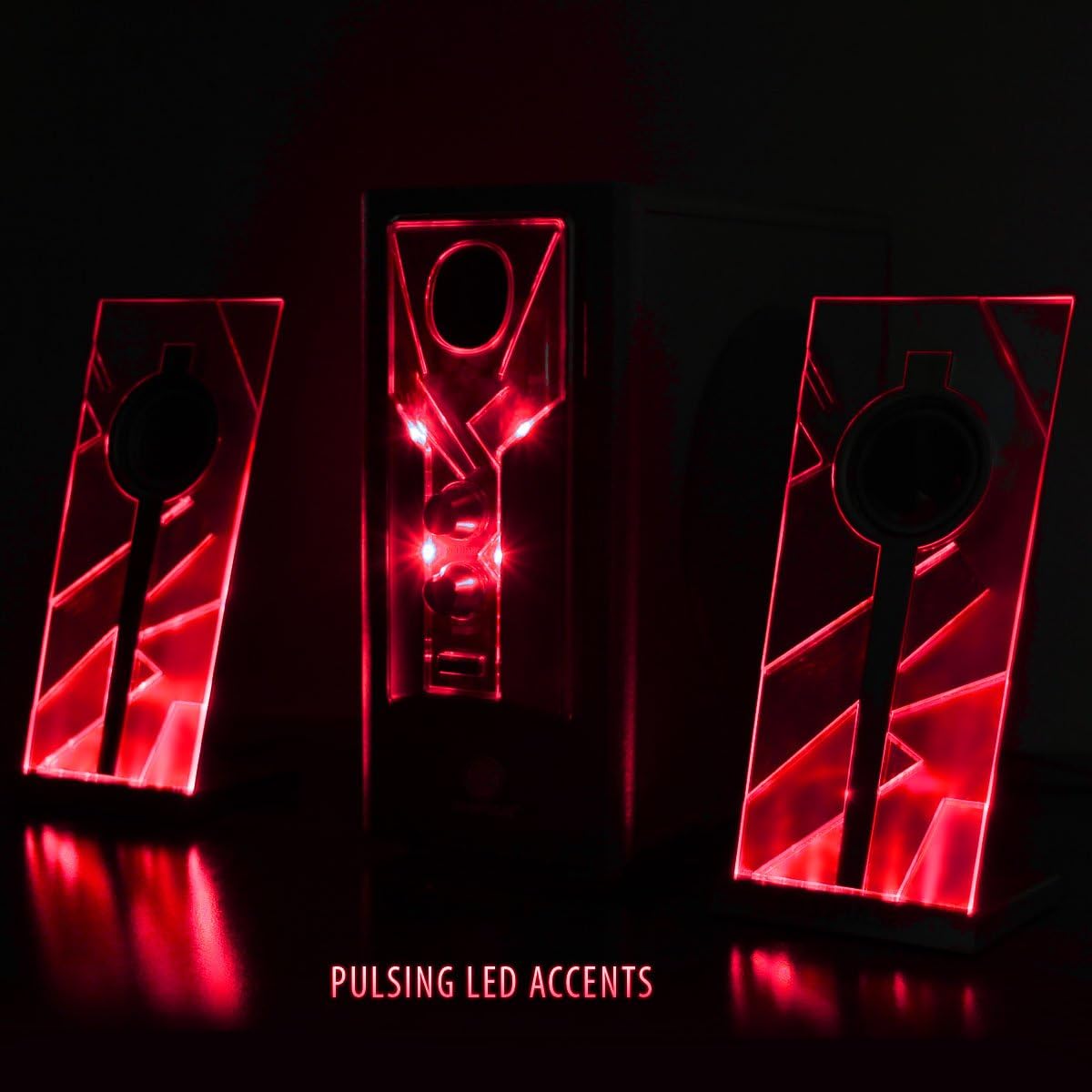 GOgroove BassPULSE Glowing Red LED Computer Speaker Sound System with Dual Drivers - Works with Dell , ASUS , Lenovo , Apple , Alienware and More Desktops , Laptops , Gaming Towers and Steam Consoles