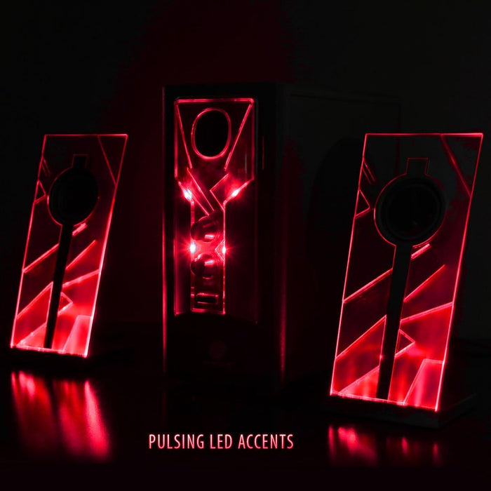 GOgroove BassPULSE Glowing Red LED Computer Speaker Sound System with Dual Drivers - Works with Dell , ASUS , Lenovo , Apple , Alienware and More Desktops , Laptops , Gaming Towers and Steam Consoles