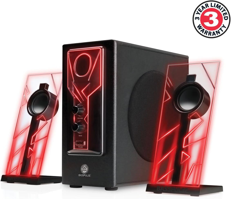 GOgroove BassPULSE Glowing Red LED Computer Speaker Sound System with Dual Drivers - Works with Dell , ASUS , Lenovo , Apple , Alienware and More Desktops , Laptops , Gaming Towers and Steam Consoles