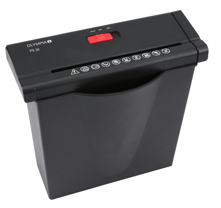 Olympia PS 36 Papierschredder Büro (Streifenschnitt, Sicherheitsstufe P2, Automatischer Einzug, Papiervernichter mit Papierkorb, Dokumenten-Shredder mit Teleskoparm) schwarz schwarz Single