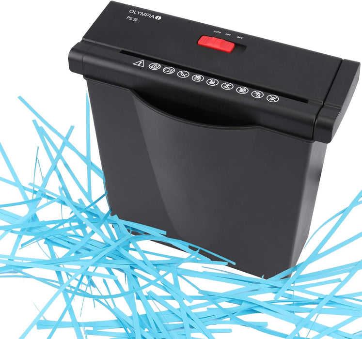Olympia PS 36 Papierschredder Büro (Streifenschnitt, Sicherheitsstufe P2, Automatischer Einzug, Papiervernichter mit Papierkorb, Dokumenten-Shredder mit Teleskoparm) schwarz schwarz Single