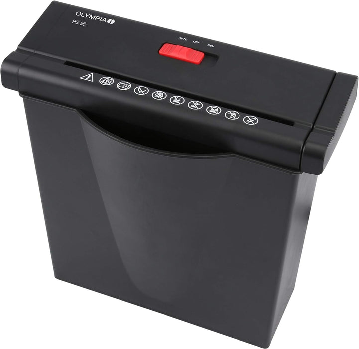 Olympia PS 36 Papierschredder Büro (Streifenschnitt, Sicherheitsstufe P2, Automatischer Einzug, Papiervernichter mit Papierkorb, Dokumenten-Shredder mit Teleskoparm) schwarz schwarz Single
