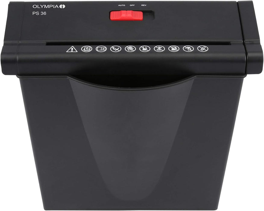 Olympia PS 36 Papierschredder Büro (Streifenschnitt, Sicherheitsstufe P2, Automatischer Einzug, Papiervernichter mit Papierkorb, Dokumenten-Shredder mit Teleskoparm) schwarz schwarz Single